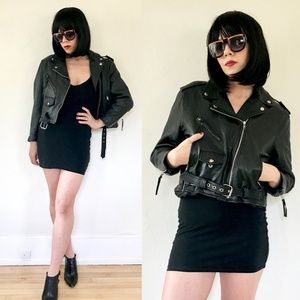 Vintage leather cropped biker jacket belt
